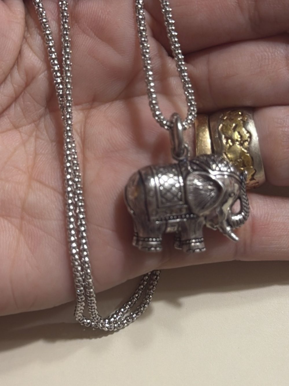 ATI Signed 925 Thailand Sterling Silver  3D Elephant Pendant 24" Necklace 16.35